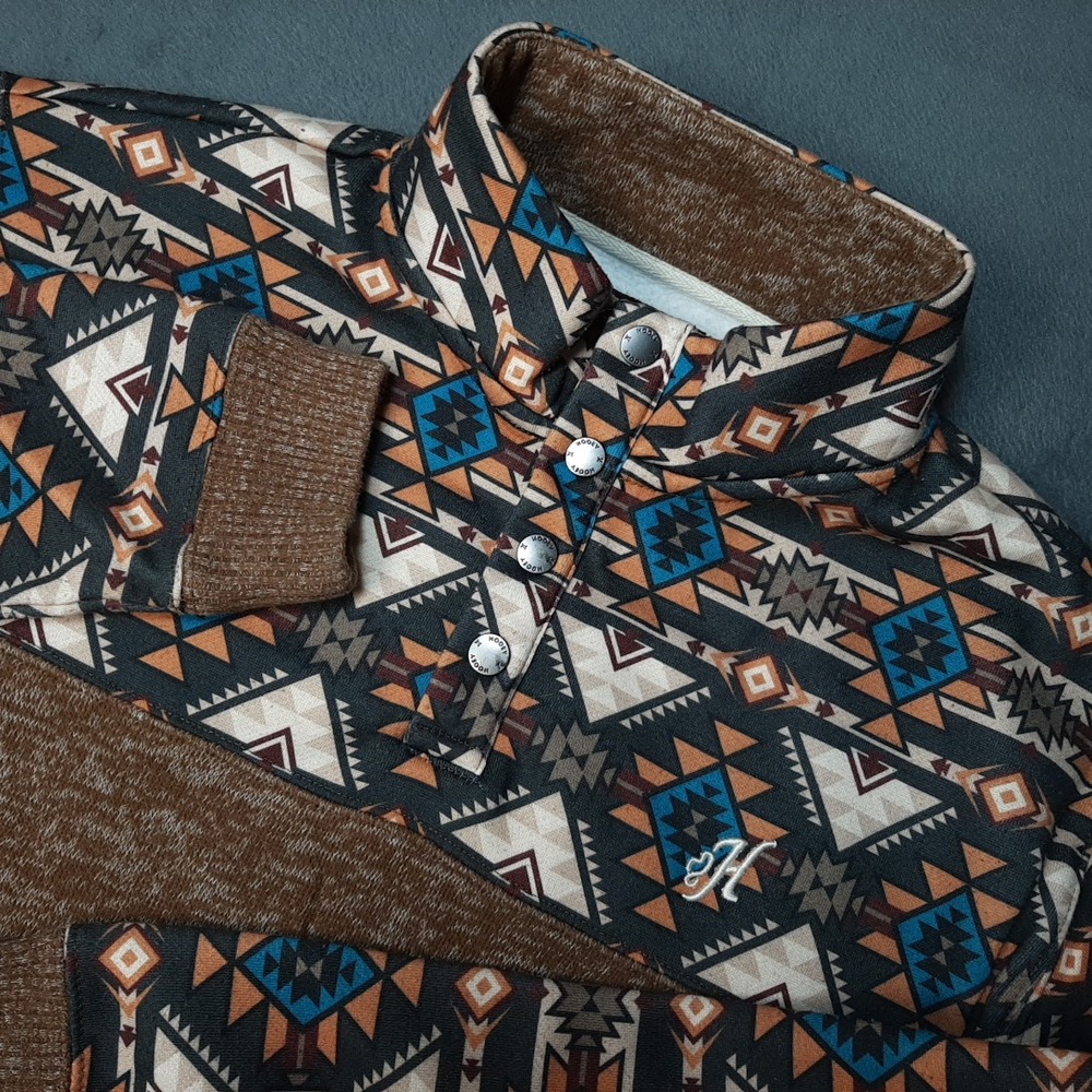 Hooey Sweater Mens Medium Brown Henley Pullover Western Southwestern Aztec